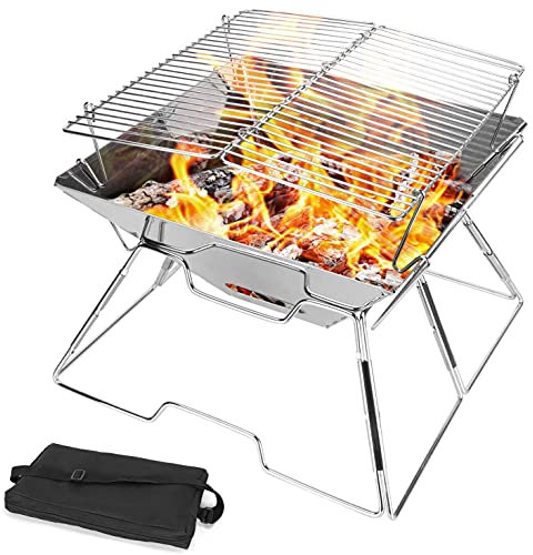 jiande Barbacoa Parrilla Parrilla Plegable Plancha de Acero Inoxidable Barbacoa Camping Jardín Al Aire Libre Plata Barbacoa Parrilla Incinerador Barbacoa Estufas de carbón de leña 31 * 31 * 21 cm