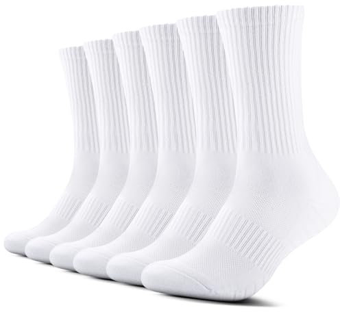 TUUHAW Socken Herren Damen 6 Paar Sportsocken Atmungaktive tennissocken,Weiß 39-42