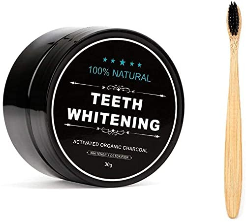 Teeth Whitening Charcoal Powder, Natural Activated Charcoal Teeth Whitener Powder with Bamboo Brush Oral Care Set