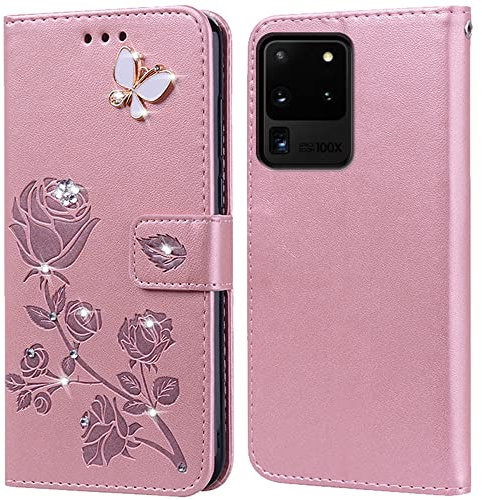 PKQTOP Phone Case for Samsung Galaxy S20 Ultra with Kickstand,Card Slots,Silicone Bumper,Shockproof,Flip Wallet Leather Protective Cover for Samsung Galaxy S20 Ultra(6.9'')