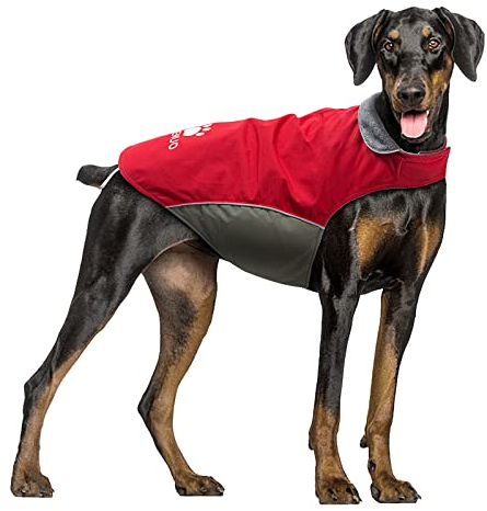 IREENUO Wasserdichter Hundemantel, Hundejacke Winter Winddichter Warmer Hunderegenmantel für Mittelgroße bis Große Hunde mit Sicheren Reflexstreifen und Verstellbarem Brustriemen (S, Red)