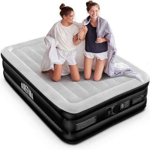 Airefina Luftmatratze, Doppel-Luftbett Selbstaufblasend mit Integrierte Pumpe, Schnelles Aufblasen Luftbett für Zuhause, Langlebiges Typ-0 Technologie Aufblasbett für Gäste & Camping -190x137x46cm