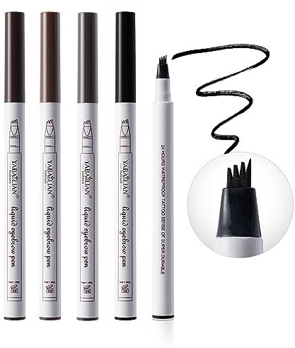 Pure Vie Crayon Sourcil Waterproof, 4 Couleur Professional Crayon A Sourcil Teinture Sourcils Maquillage Semi Permanent Crayon Stylo Noir Brun Gris Eyebrow Makeup pour Filles Femmes Kit Cadeau
