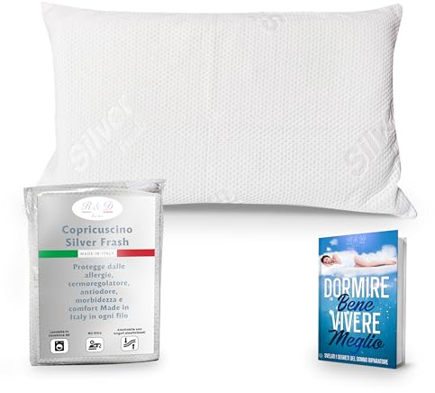R&D HOME Copricuscino Letto Silver 50x70 cm - Antiacaro - Anallergico - Traspirante - Con Cerniera- Made in Italy - Lavabile in Lavatrice - Ebook omaggio - Set 2 pezzi