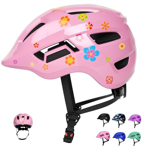 XJD Fahrradhelm Kinder, Kinderhelm für 2-8 Jahre Mädchen und Jungen, Skaterhelm Baby Verstellbar, Helm Fahrrad Kleinkind für Roller Scooter, Sporthelm (Rosa Blüten, S)
