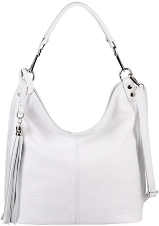 OBC Made IN Italy Damen XL Leder Tasche Business Shopper Schultertasche Ledertasche Umhängetasche Handtasche Nappaleder Weiß