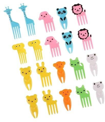 Tenedores de frutas para niños, mini animales, tenedores de frutas, expresión de frutas, tenedor de frutas de plástico, palillos de dientes para niños, palillos de dientes, reutilizables, 20 unidades