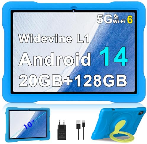 Tablet Tablet Android 10 Pulgadas con 20GB RAM+128GB ROM (TF 2TB), octa-core 2.0Ghz, Widevine L1, 5G WiFi, Bluetooth 5.0, IWAWA, GMS, 5MP + 5MP, 1280 * 800 FHD IPS, Standby Extra Largo, EVA Caso, Azul