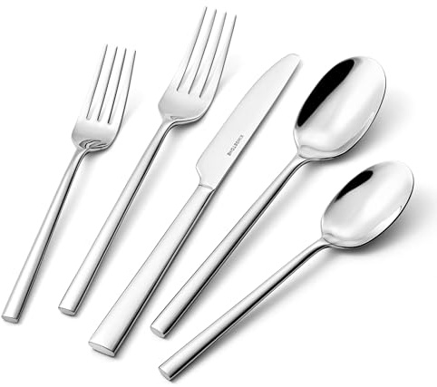 KINGSTONE Silverware Set, 60-Piece Forged Flatware Set Cutlery Set Premium Stainless Steel, Service for 12, for Kitchen, Home, Wedding, Party, Mirror Polished and Dishwasher Safe