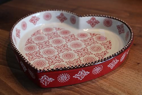Miljögarden Teglia in gres porcellanato a forma di cuore, 26 x 24 cm, rosso/beige con bordo marrone, resistente al forno