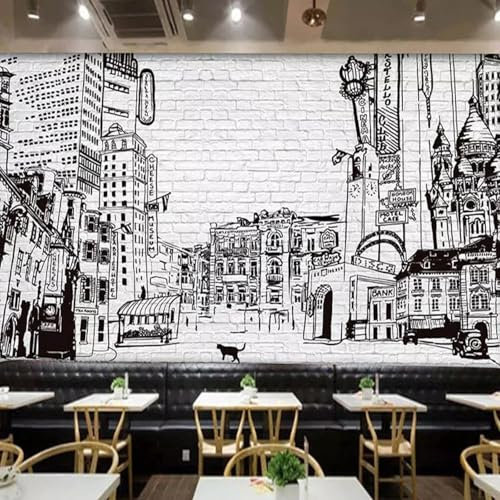 MIXUEXUNLU Wallpaper 3D Black and White City Building Mural Restaurant bar Ktv Background Wall Cloth Modern Wall Art Decoration