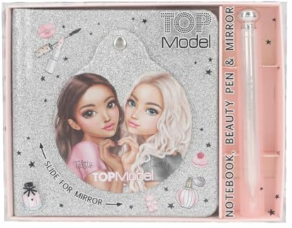 Depesche 13174 TOPModel Beauty - Notizbuch in glitzerndem Silber, mit Model Motiv, inkl. Kugelschreiber, linierten Seiten und Spiegel