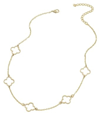 Tata Gisèle Collier en Acier Inoxydable, Argenté ou Doré, Chaine avec Motif Trefle Tendance Ajourré, 42/49 cm, Fermoir Mousqueton, Bijou Femme Fantaisie Bijoux (Doré)
