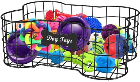 Geyecete Cesta de juguetes para perros, con forma de hueso, negro, metal, organizador, almacenamiento, accesorios para mascotas