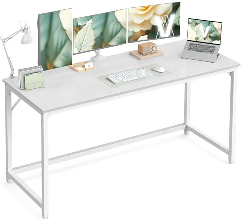 VASAGLE Scrivania per Computer, Postazione Lavoro, 160 x 60 x 76 cm, Scrivania da Ufficio, Studio Camera da Letto Soggiorno, Bianco Acero e Bianco Perla LWD121WF01