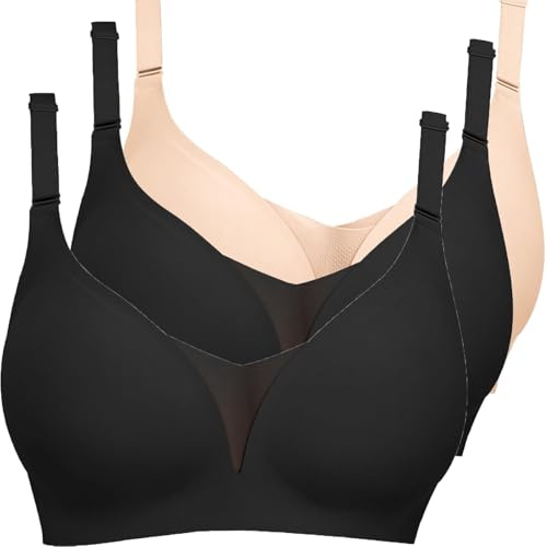 Generisk 3-pack dambehåar utan bygel, bralette, push-up, bh, brösthållare, rutig med nätdesign, bh, bekväm bralette med justerbar bystier, bh, välbefinnande, bustier, topp, enfärgad, bustier för