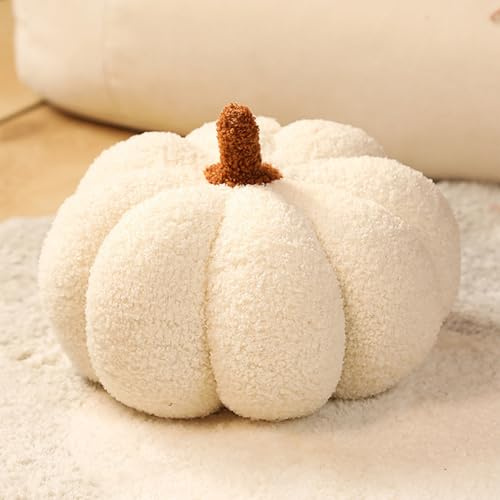FiveMileBro Cuscino Zucca Halloween, 3D Cuscino Zucca Peluche Decorativo per Interni, Ideale per Casa, Divano, Camera, Festa, Regalo per Bambini e Adulti (30cm/bianco)