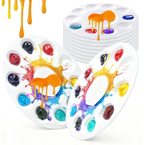 Acrylic Paint Palette, 8 PcsPaint Mixing Palette, Acrylic Paint Trays, Round Watercolour Palettes, 6.5 10 Well Plastic Pallets for Watercolor Oil DIY Craft Art Painting Watercolour Mixing Palettes
