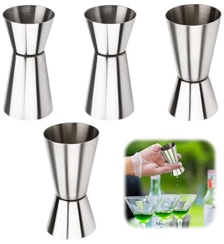 4 Pcs Stainless Steel Spirit Measures 25ml 50ml Dual Spirit Measure Cup Cocktail Jigger Drink & Shot Measure for Home, Bar, Party, Shaker Pourers Alcohol Wine - Silver