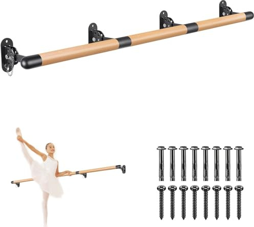 Kipika Wall Mounted Traditional Solid Wood Ballet Barre System, Freestanding Ballet Barre, Stretch/Dance Bar for Home Workout Dance Equipment, Durable Metal Support, Height Adjustment