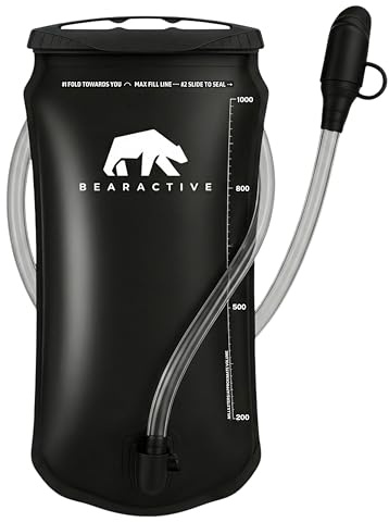 Bearactive Hydration Bladder, Water Bladder 2L for Running Backpack with BPA-Free TPU, Hydration Pack, Leak-Proof Water Pouch, No Plastic Smell – Hiking, Running, Cycling & Camping (Black, 1 Litre)