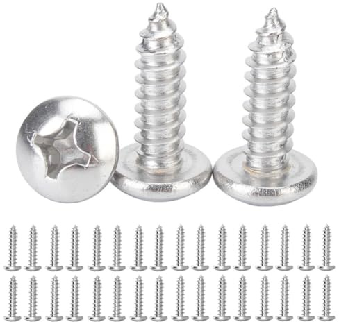 TMTGTS Viti universali, 100 pezzi, M4,8 x 16 mm, viti per legno, piccole viti a testa piatta, in acciaio inox, viti a croce per legno, truciolato, fibra di plastica