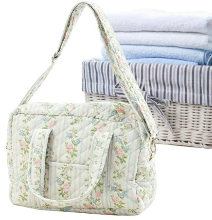 Mammas Blöjväska Quiltad weekendväska i bomullsmix med förvaringsfack | Mångsidig Mamma Tygkasse Skola Sjukhus Dagis Kontor Shopping Arbete