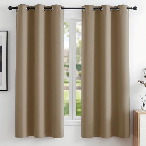Deconovo Home Decorative Energy Saving Curtains Eyelet Blackout Curtains Thermal Insulated Curtains for Kids Bedroom Taupe 42 x 63 Inch 2 Panels