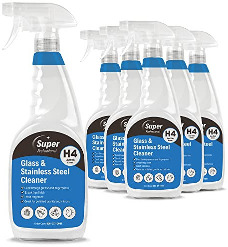 Super Professional Glass & Stainless Steel Cleaner 750ml x 6 – H4 – Streak Free – Fresh Fragrance, Green