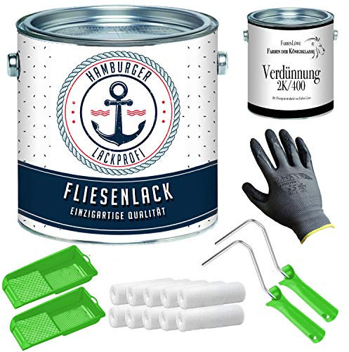 Vernice per piastrelle lucide, color grigio terra, RAL 8028, colore marrone, per piastrelle e piastrelle da parete, con set di verniciatura (X300) e diluizione // Hamburger Lack-Profi (20 L)