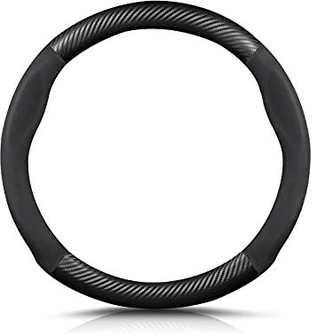 Ergocar Round Shape Carbon Fiber & Microfiber PU Leather Steering Wheel Cover Anti-slip Car Steering Wheel Protector Summer Breathable Sweat Absorbent Sport For Diameter 38cm（15）-Black