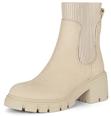 Athlefit Women's Chelsea Boots Fall Platform Ankle Boots Slip on Chunky Lug Sole Boots
