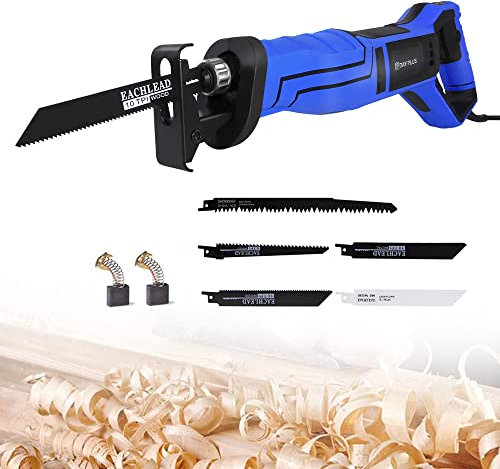 900W Reciprocating Saw with 5PCS Saw Blades for Wood PVC Metal Cutting, Variable Speed 0-2800RPM Electric Saw, Tool-Free Blade Change Sabre Saw, 28mm Stroke Length