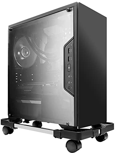 Adjustable CPU Stand with 4 Rolling Caster Wheels, PC Tower Stand Fits Most PC Under Desk, Computer Tower Stand for Office and Home Use (Black)