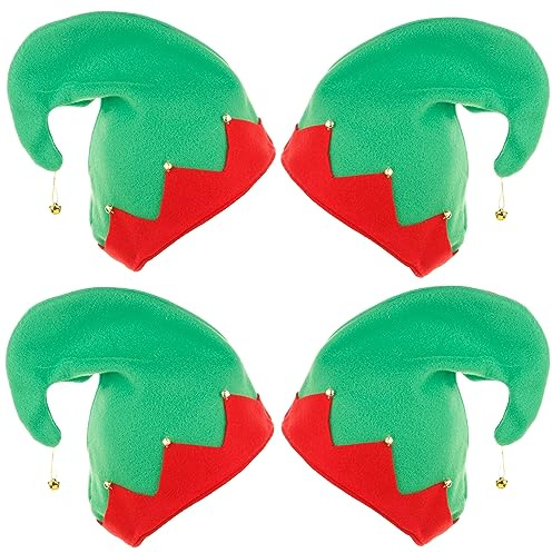 YouYuer 4PCS Gorro Elfo,Sombreros de Fieltro de Duende Navideño,Sombrero de Elfo de Navidad,Sombrero de Navidad Disfraz Sombreros de Fiesta de Navidad para Niños,Adolescentes y Adultos