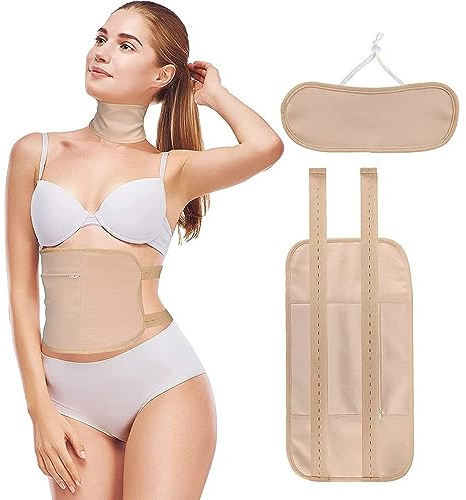 Castor Oil Pack Wrap, Waist and Neck Oil Packs Reusable Castor Pack Wrap Kit for Relieve Stress Liver Detox Sleep Aid Latex Resilient Adjustable Belt Compress Wrap Kit (Khaki)
