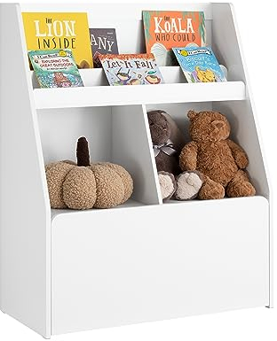 SoBuy KMB83-W Kinderregal mit Einer herausnehmbaren Spielzeugtruhe Bücherregal Kinder Kinderzimmer Regal Kinder Aufbewahrungsregal für Kinder Kinderzimmer Möbel Weiß BHT ca. 76x100x40cm