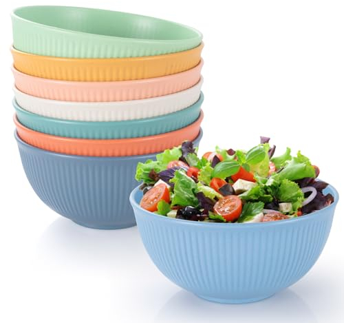 Esilihom 8Pcs Unbreakable Cereal Bowls Set, 655ml Lightweight Bowl, Reusable Plastic Bowls for Party, Picnics, Camping, Breakfast, Salad, Pasta, Soup, Noodles, Snack, Dishwasher & Microwave Safe