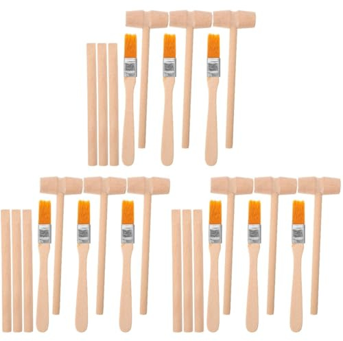 UPKOCH Lot de 9 Outils de crevaison en Bois pour Enfants - Petit Pinceau - Marteau burineur - Jouet éducatif - Kit de géographie Rock - Pierres précieuses - Kit d'excavation de Dinosaures