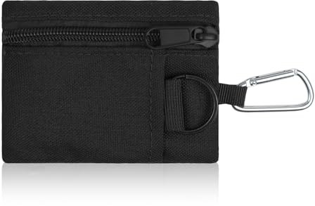 AdiStylinno Mini Geldbörse für Herren Damen, Canvas Münzbörse Nylon Taktische Klein Geldbeutel mit Reißverschluss, Mini Kleingeldbörse Portemonnaie mit Schlüsselring und Karabiner (Schwarz)