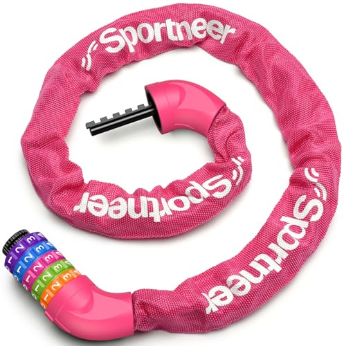 Sportneer Candado de alta seguridad con cadena, combinación de 5 dígitos, antirrobo, para bicicleta, moto, scooter, puerta