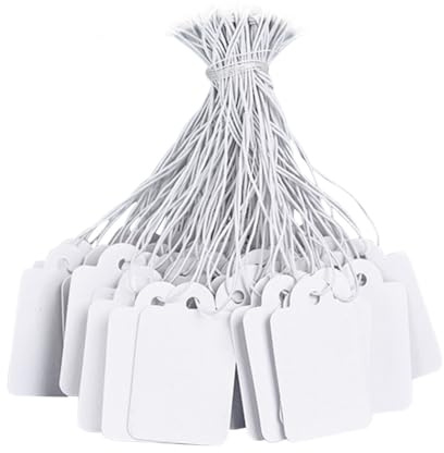 Voarge 500 Piezas Etiquetas de Precio, 25mm x 45mm Etiquetas con hilo, de cartón,para Producto Identificación Etiquetas, Marcado, Tarjetas de lugar (Blanco)