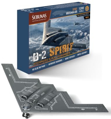 SEBUNAS 1/200 Scale Quick Build B-2 Spirit Military Aircraft Toy Model USAF Stealth Strategic Heavy Bomber Plastic Building Airplane Model Kit for Gift and Collection (26 Pieces)