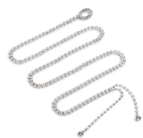 Sorcristy Cinturones de diamantes de imitación para mujer, cinturón de diamantes de imitación, cadena de cristal, cadenas de cintura de cristal de moda, cinturón de cadena plateado con purpurina para