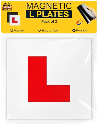 Double Dragon 2-Pack Fully Magnetic Red L Plates for Learner Drivers | DVLA Legal 178x178mm UK Road Signs | Extra-Strong 1.25mm Rubber Magnet, PVC Finish | Durable, Scratch-Free, Wind & Heat Resistant