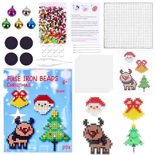 Lot de 700 Perles à Repasser Noel, Lot de Perle a Repasser, Perles à Insérer, 5 Mm Avec Dessins, Pinces à Papier Thermocollantes, Kit Créatif Pour Bricolage, Cadeau, Décoration de Noël
