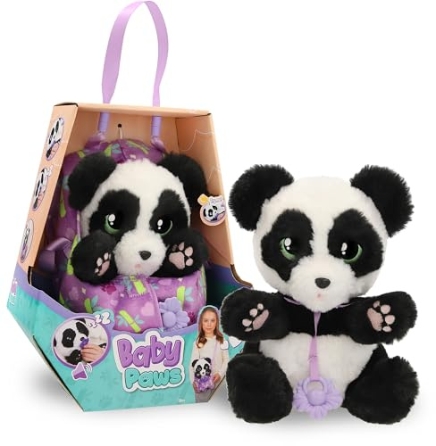 Baby Paws Panda INTERAKTIVES PLÜSCHTIER Süßer interaktiver Plüschpanda, der Laute von Sich gibt, die Augen öffnet und schließt und einen Tragebeutel enthält, Kinder ab 3 Jahren