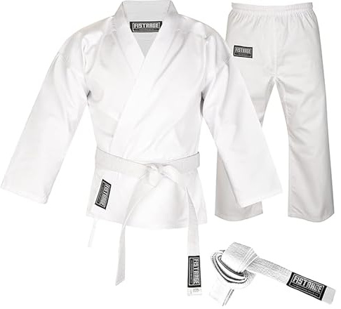 VELO Lightweight Karate Uniform Gi for Kids & Adults, 8oz durable martial arts uniforms with jacket, pants & belt karate suit (White, 6)