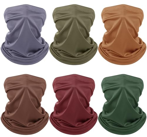 Geyoga 6 Pieces Summer UV Protection Cooling Neck Gaiter Face Clothing Neck Gaiter Mask Scarf Sunscreen Breathable Bandana (Earth Tones)
