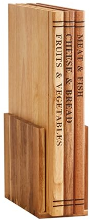 Juego de 3 Tablas de Cortar de Madera para Libros de Biblioteca, Antideslizantes con Ranura para Jugos, Fáciles de Guardar y con Soporte, Bandeja para Servir Carne, Verduras, Frutas(Beige)